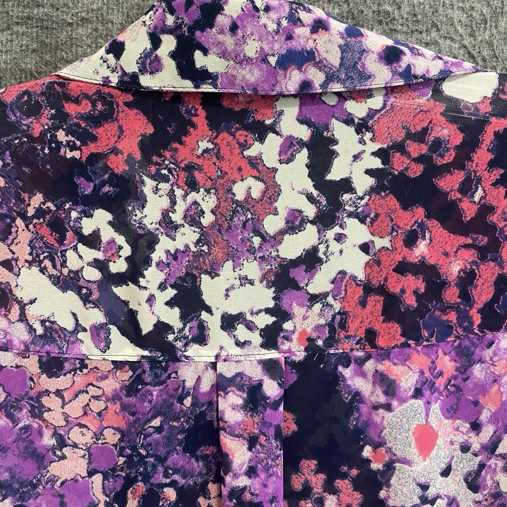Express Floral Abstract Button-Up Blouse in Purple, Pink & White - Picture 5 of 9